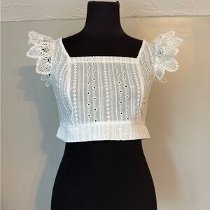 SHEIN White Eyelet crop top B34